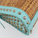 FENDI Hand Bag Raffia Mint Green Gold Auth 196379A-14