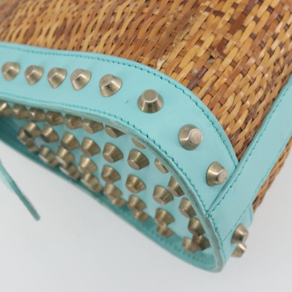 FENDI Hand Bag Raffia Mint Green Gold Auth 196379A