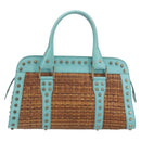FENDI Hand Bag Raffia Mint Green Gold Auth 196379A-2