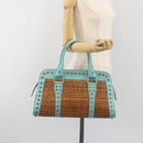 FENDI Hand Bag Raffia Mint Green Gold Auth 196379A-24