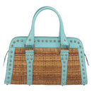 FENDI Hand Bag Raffia Mint Green Gold Auth 196379A-3