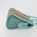 FENDI Hand Bag Raffia Mint Green Gold Auth 196379A-4