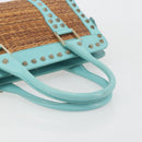 FENDI Hand Bag Raffia Mint Green Gold Auth 196379A-7
