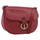 Christian Dior Shoulder Bag Leather Red Gold Auth 196385-1