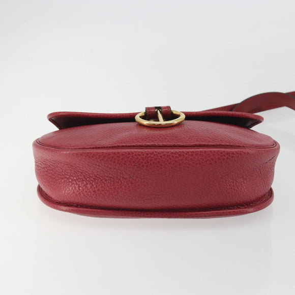 Christian Dior Shoulder Bag Leather Red Gold Auth 196385
