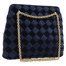 BOTTEGA VENETA INTRECCIATO Chain Bag Satin Velour Navy Gold Auth 196390A-1