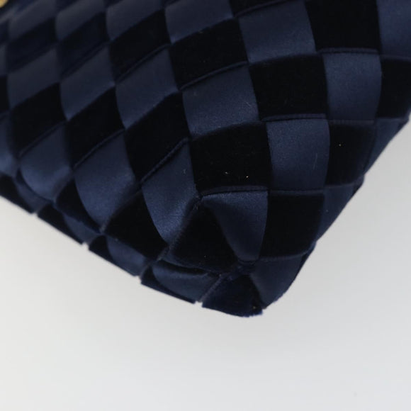 BOTTEGA VENETA INTRECCIATO Chain Bag Satin Velour Navy Gold Auth 196390A
