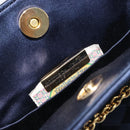 BOTTEGA VENETA INTRECCIATO Chain Bag Satin Velour Navy Gold Auth 196390A-10