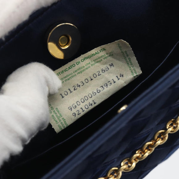 BOTTEGA VENETA INTRECCIATO Chain Bag Satin Velour Navy Gold Auth 196390A