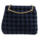BOTTEGA VENETA INTRECCIATO Chain Bag Satin Velour Navy Gold Auth 196390A-13
