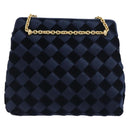 BOTTEGA VENETA INTRECCIATO Chain Bag Satin Velour Navy Gold Auth 196390A-2