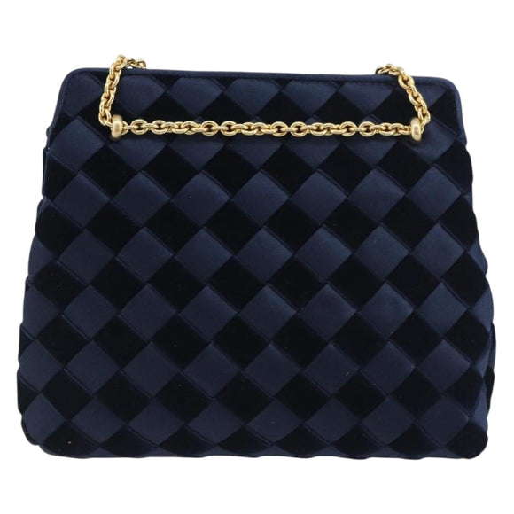 BOTTEGA VENETA INTRECCIATO Chain Bag Satin Velour Navy Gold Auth 196390A
