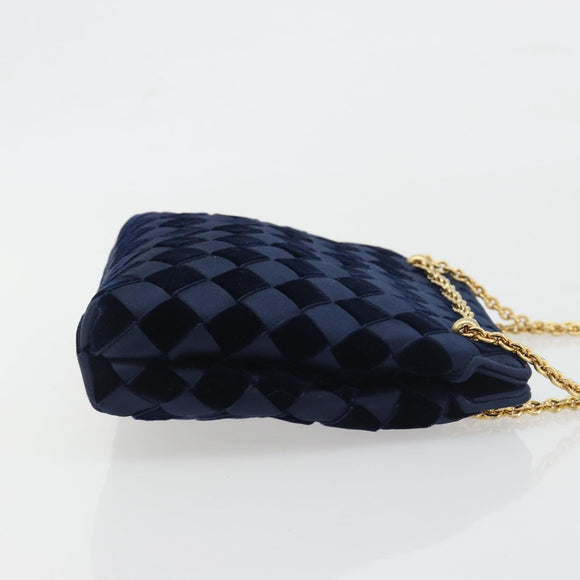 BOTTEGA VENETA INTRECCIATO Chain Bag Satin Velour Navy Gold Auth 196390A