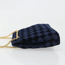 BOTTEGA VENETA INTRECCIATO Chain Bag Satin Velour Navy Gold Auth 196390A-4