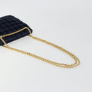 BOTTEGA VENETA INTRECCIATO Chain Bag Satin Velour Navy Gold Auth 196390A-7