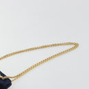 BOTTEGA VENETA INTRECCIATO Chain Bag Satin Velour Navy Gold Auth 196390A-8