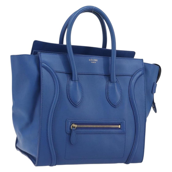 CELINE Luggage Mini Shopper Hand Bag Leather Blue Gold Tone Auth 196396A