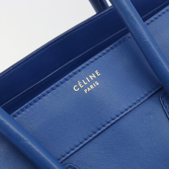 CELINE Luggage Mini Shopper Hand Bag Leather Blue Gold Tone Auth 196396A