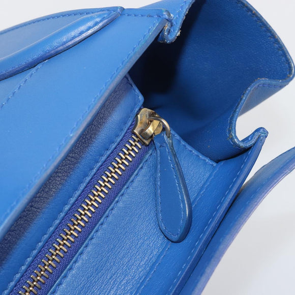CELINE Luggage Mini Shopper Hand Bag Leather Blue Gold Tone Auth 196396A