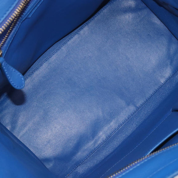 CELINE Luggage Mini Shopper Hand Bag Leather Blue Gold Tone Auth 196396A