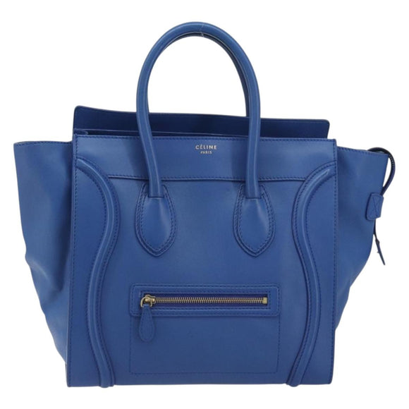 CELINE Luggage Mini Shopper Hand Bag Leather Blue Gold Tone Auth 196396A