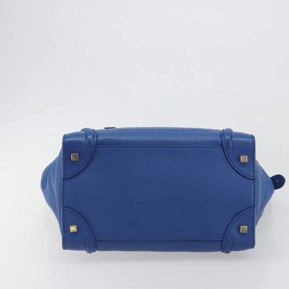 CELINE Luggage Mini Shopper Hand Bag Leather Blue Gold Tone Auth 196396A