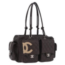 CHANEL Cambon Line Matelasse Hand Bag Leather Brown Silver CC Auth 196397SAV-1