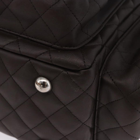 CHANEL Cambon Line Matelasse Hand Bag Leather Brown Silver CC Auth 196397SAV