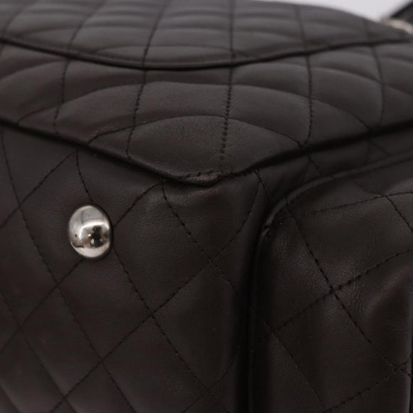 CHANEL Cambon Line Matelasse Hand Bag Leather Brown Silver CC Auth 196397SAV