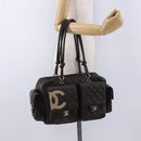 CHANEL Cambon Line Matelasse Hand Bag Leather Brown Silver CC Auth 196397SAV-24