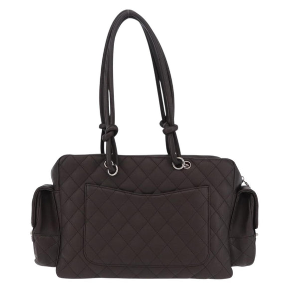 CHANEL Cambon Line Matelasse Hand Bag Leather Brown Silver CC Auth 196397SAV