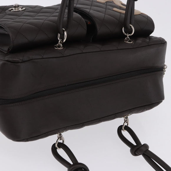 CHANEL Cambon Line Matelasse Hand Bag Leather Brown Silver CC Auth 196397SAV