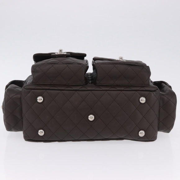 CHANEL Cambon Line Matelasse Hand Bag Leather Brown Silver CC Auth 196397SAV