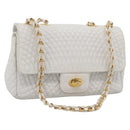 BALLY Chain Shoulder Bag Leather White Gold Tone Auth 196398-1