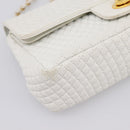 BALLY Chain Shoulder Bag Leather White Gold Tone Auth 196398-11