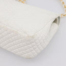 BALLY Chain Shoulder Bag Leather White Gold Tone Auth 196398-12