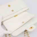 BALLY Chain Shoulder Bag Leather White Gold Tone Auth 196398-15