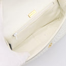 BALLY Chain Shoulder Bag Leather White Gold Tone Auth 196398-17