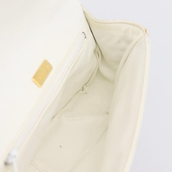 BALLY Chain Shoulder Bag Leather White Gold Tone Auth 196398