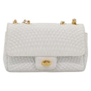 BALLY Chain Shoulder Bag Leather White Gold Tone Auth 196398-2