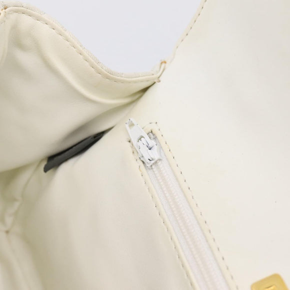 BALLY Chain Shoulder Bag Leather White Gold Tone Auth 196398