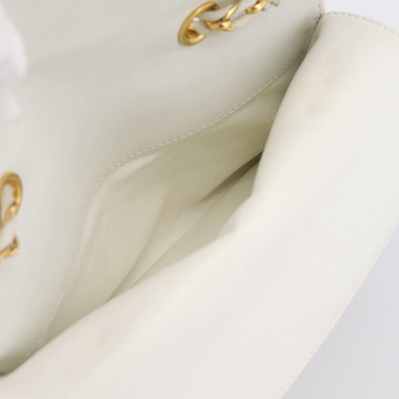 BALLY Chain Shoulder Bag Leather White Gold Tone Auth 196398
