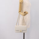 BALLY Chain Shoulder Bag Leather White Gold Tone Auth 196398-25