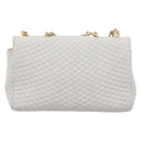 BALLY Chain Shoulder Bag Leather White Gold Tone Auth 196398-3