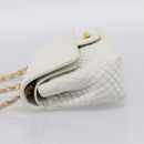 BALLY Chain Shoulder Bag Leather White Gold Tone Auth 196398-4