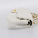BALLY Chain Shoulder Bag Leather White Gold Tone Auth 196398-5