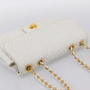 BALLY Chain Shoulder Bag Leather White Gold Tone Auth 196398-6