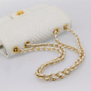 BALLY Chain Shoulder Bag Leather White Gold Tone Auth 196398-7