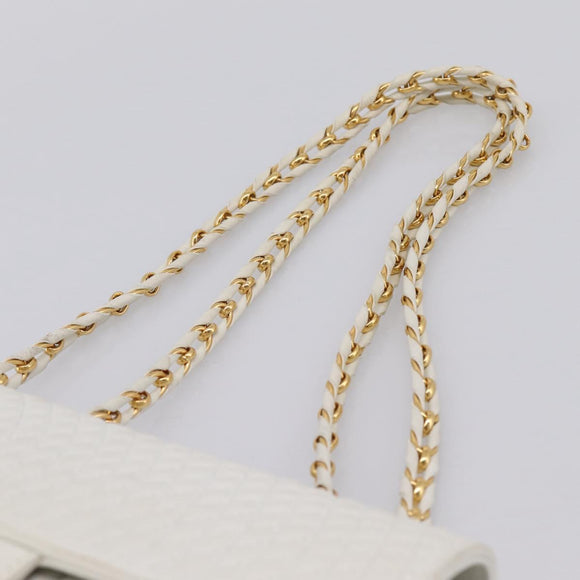 BALLY Chain Shoulder Bag Leather White Gold Tone Auth 196398