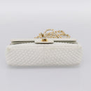 BALLY Chain Shoulder Bag Leather White Gold Tone Auth 196398-9